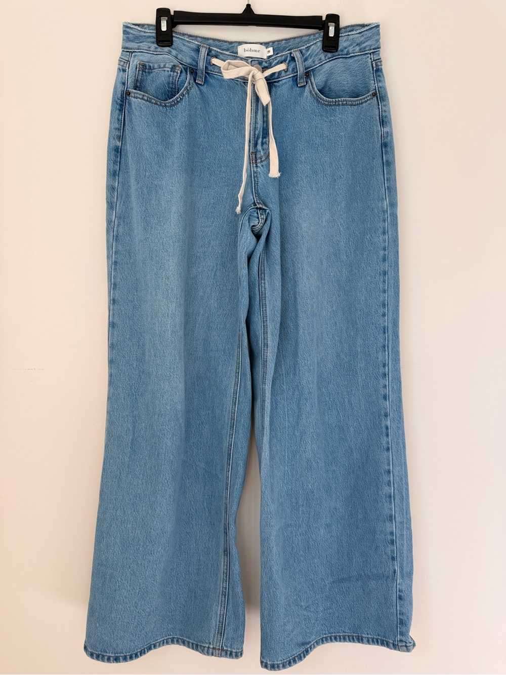 bohme Light Blue Wide-Leg Women’s Jeans with Drawstring